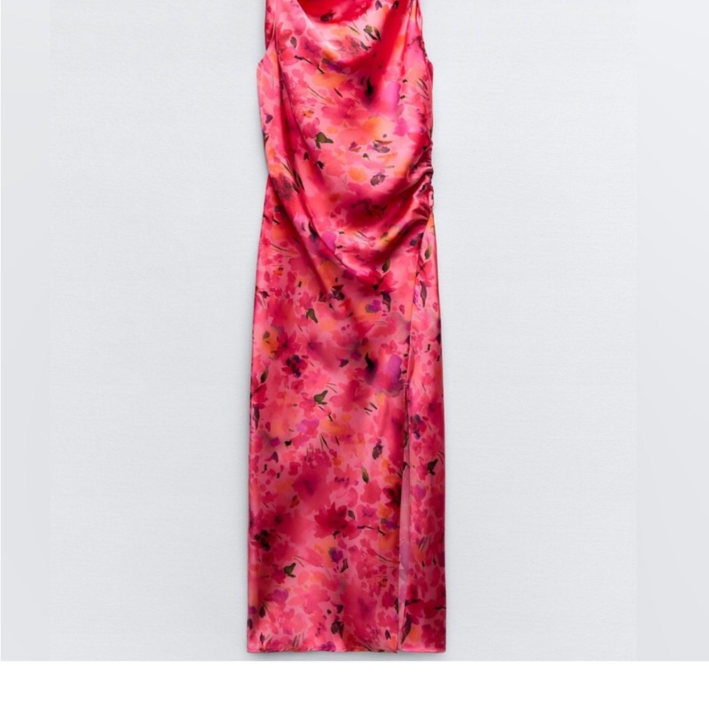 Zara Pink Floral Satin Effect Dress